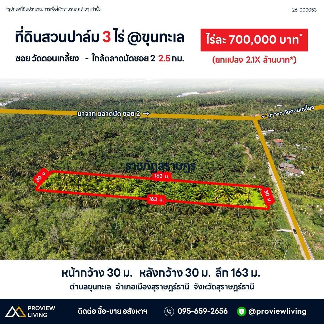 ขายด่วน ที่ดินเปล่า สุราษฎร์ธานี ใกล้ตลาดนัดซอย 2 ซอยวัดโมกขธรรมาราม ขนาด 3 ไร่