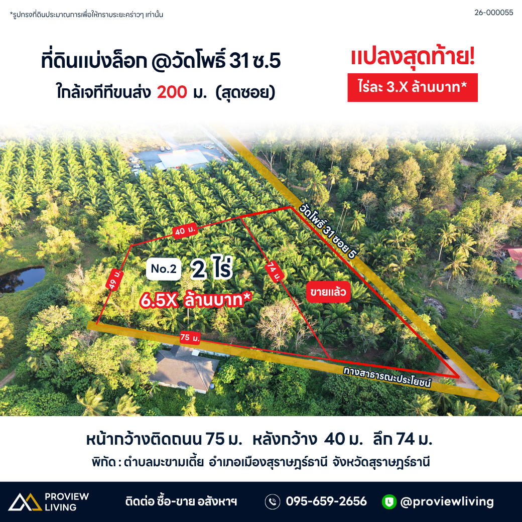 ที่ดินแบ่งล็อก @วัดโพธิ์ 31 ซ.5 ใกล้เจทีทีขนส่ง 200 ม. (สุดซอย)