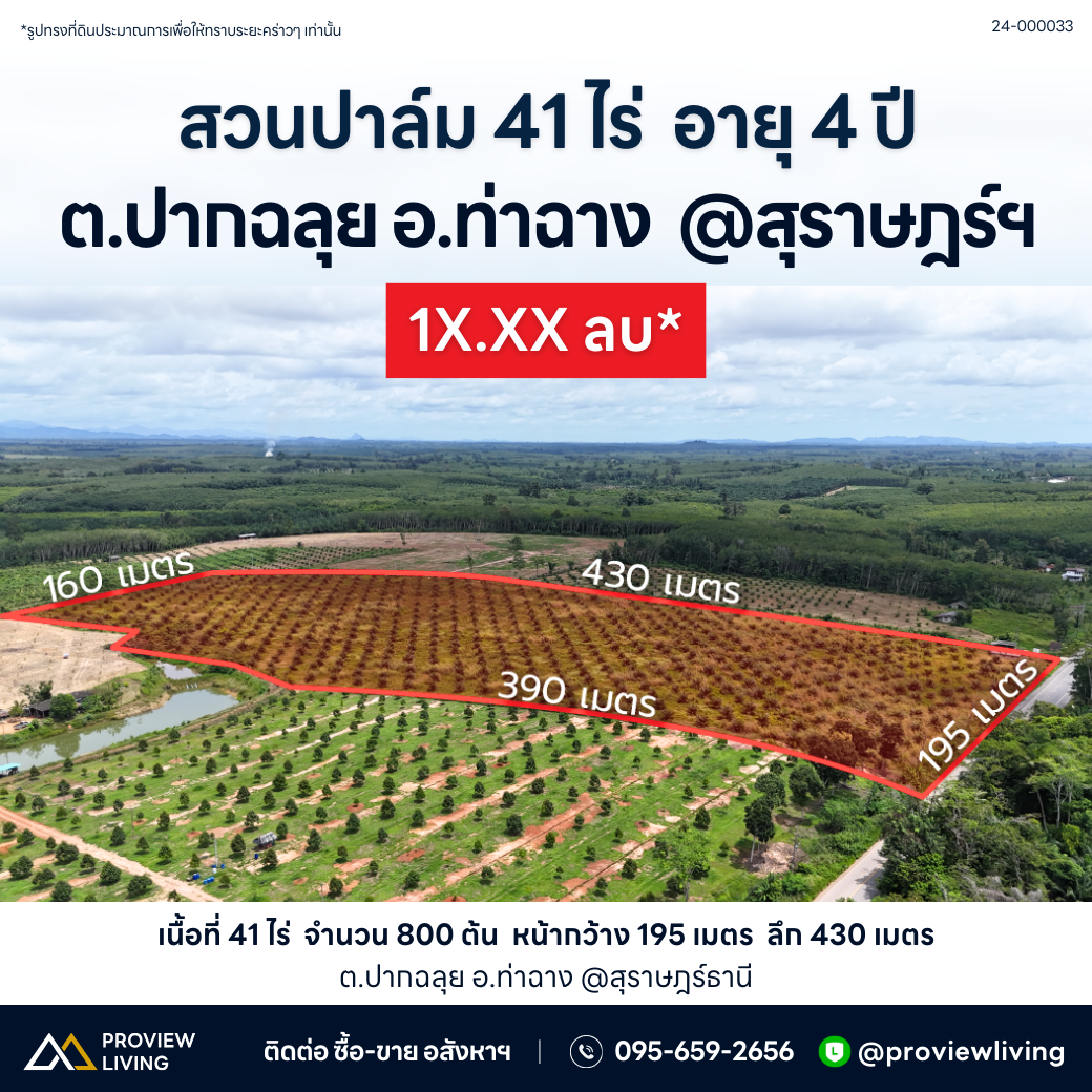 [Sold Out] ที่ดินสวนปาล์ม 41 ไร่ ปาล์ม 800 ต้น อายุ 4 ปี @ปากฉลุย อ.ท่าฉาง