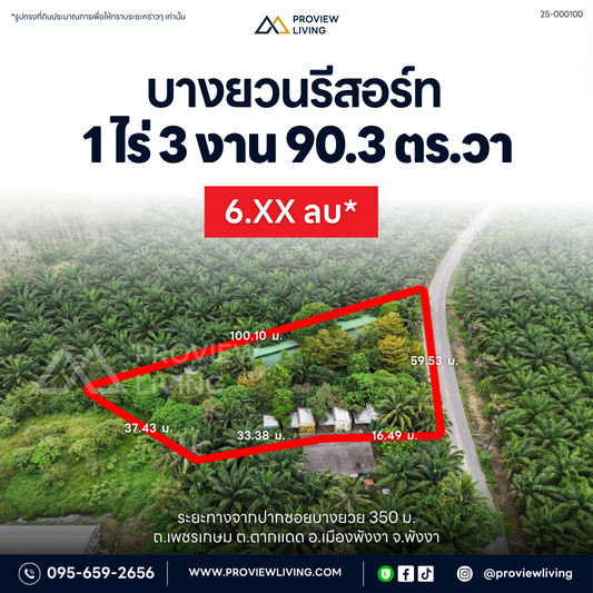 [ขายด่วน] ที่ดินพร้อมรีสอร์ท พังงา 1 ไร่ 3 งาน 90.3  ตารางวา