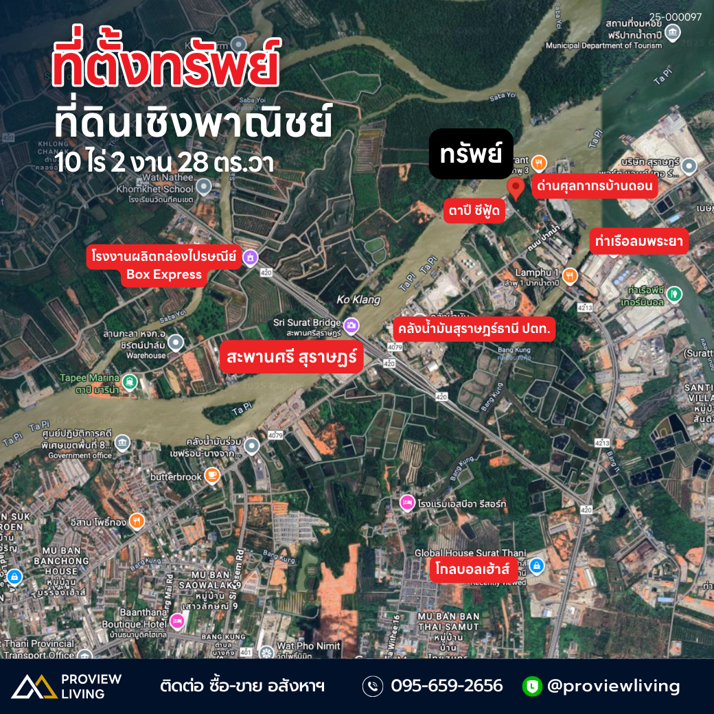 [ขายด่วน] ที่ดินริมน้ำ ติดปากน้ำตาปี อ่าวบ้านดอน ขนาด 10 ไร่ 2 งาน 28.1 ตารางวา หน้ากว้าง 177 ม.