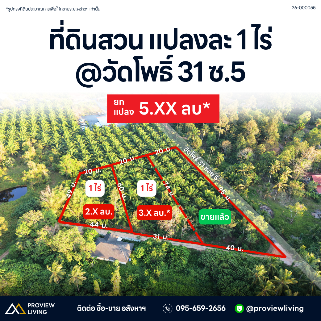 ที่ดินแบ่งล็อกขาย สุราษฎร์ธานี วัดโพธิ์ 32 ซอย 5 ใกล้นางแอ่นอินน์ รีสอร์ท