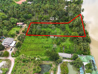 [For Sale] BS-06 Waterfront land 1 rai 2 ngan 83.5 square wah, next to Ar Tia Restaurant. 6 MB. Riverside, beautiful view. Suitable for a resort, restaurant, or cafe. Surat Thani.
