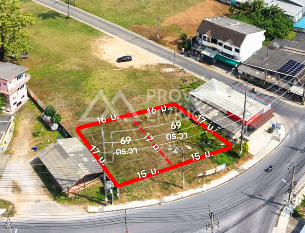 Land for sale, divided into plots, 69 sq. wah, 15-meter frontage, located at Thamuang T-junction, Khanom, Nakhon Si Thammarat.
