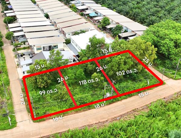 [For Sale] BS-08 Land plots for sale, 3 plots available, starting from 2.43 million baht. Suitable for housing development, Srivichai 16, BS-08, Surat Thani.