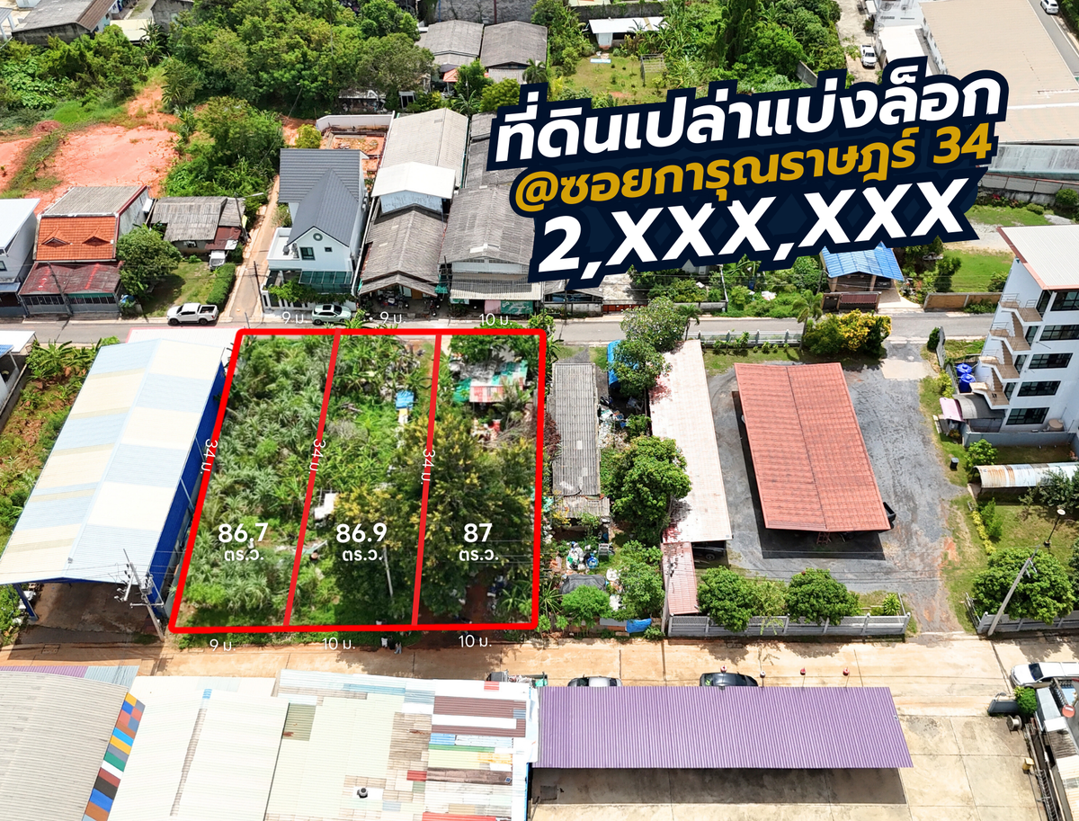 [ขายด่วน] ที่ดินเปล่า แบ่งล็อก แปลงสวย 3 แปลง เนื้อที่รวม 260 ตารางวา ซอยการุณราษฎร์ 32 ใกล้สหไทยการ์เด้น พลาซ่า สุราษฎร์ธานี