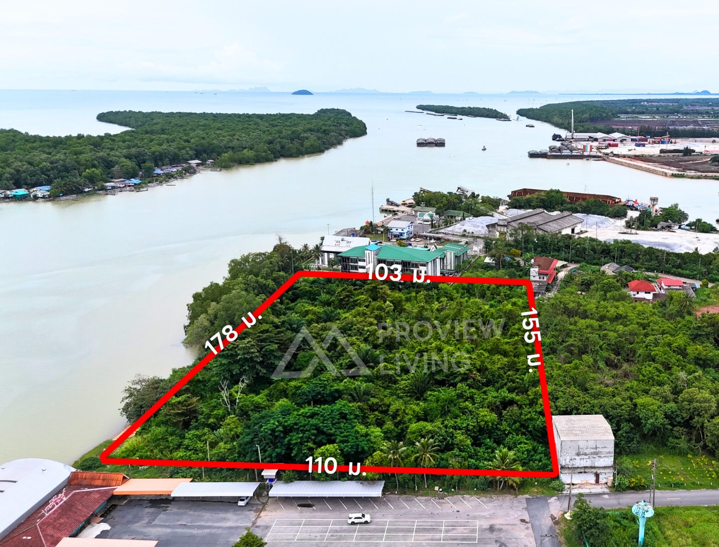 [ขายด่วน] ที่ดินริมน้ำ ติดปากน้ำตาปี อ่าวบ้านดอน ขนาด 10 ไร่ 2 งาน 28.1 ตารางวา หน้ากว้าง 177 ม.