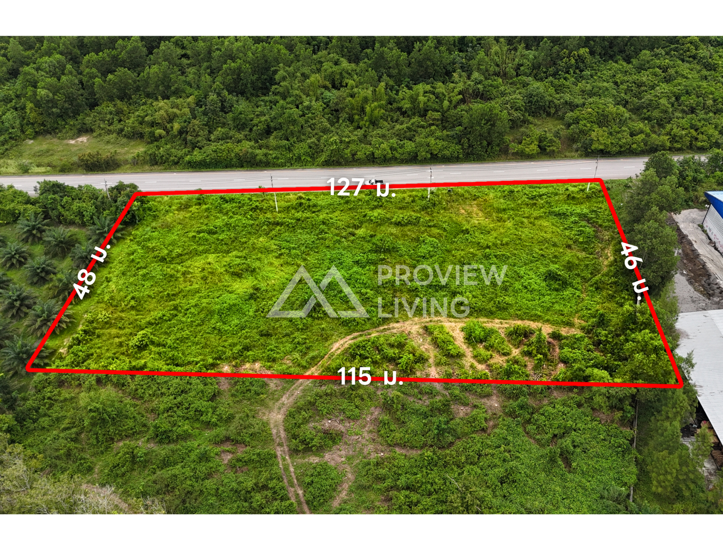 [ขายด่วน] ที่ดินเปล่า ติดถนนเซาเทิร์น ใกล้สนามชนไก่ทรัพย์ทวี อ.บ้านนาเดิม 3 ไร่ 1 งาน 24.0 ตารางวา | หน้ากว้าง 127 เมตร