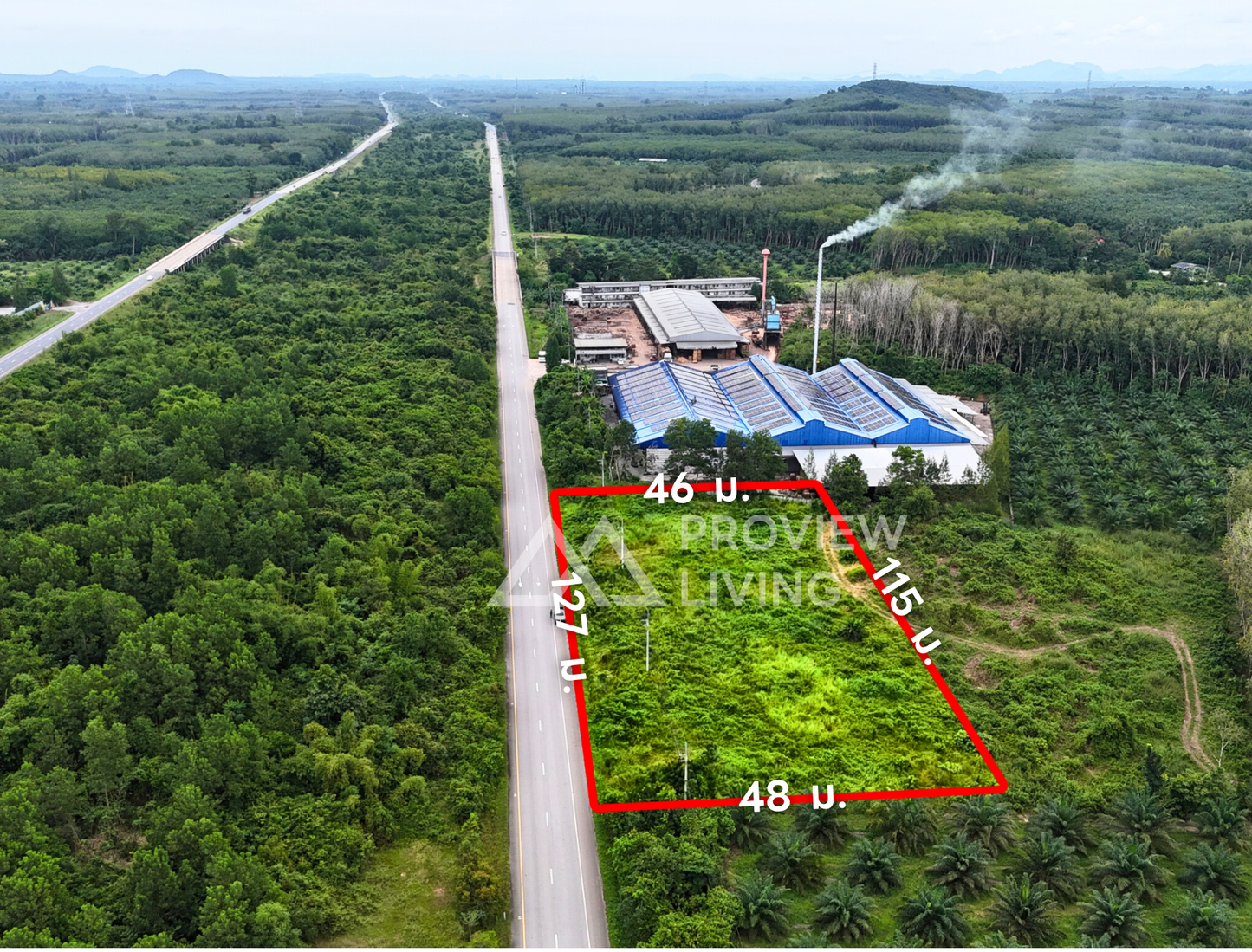 [ขายด่วน] ที่ดินเปล่า ติดถนนเซาเทิร์น ใกล้สนามชนไก่ทรัพย์ทวี อ.บ้านนาเดิม 3 ไร่ 1 งาน 24.0 ตารางวา | หน้ากว้าง 127 เมตร