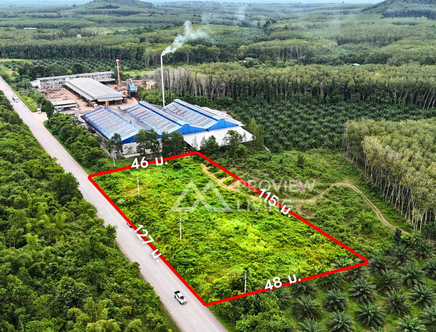 [ขายด่วน] ที่ดินเปล่า ติดถนนเซาเทิร์น ใกล้สนามชนไก่ทรัพย์ทวี อ.บ้านนาเดิม 3 ไร่ 1 งาน 24.0 ตารางวา | หน้ากว้าง 127 เมตร