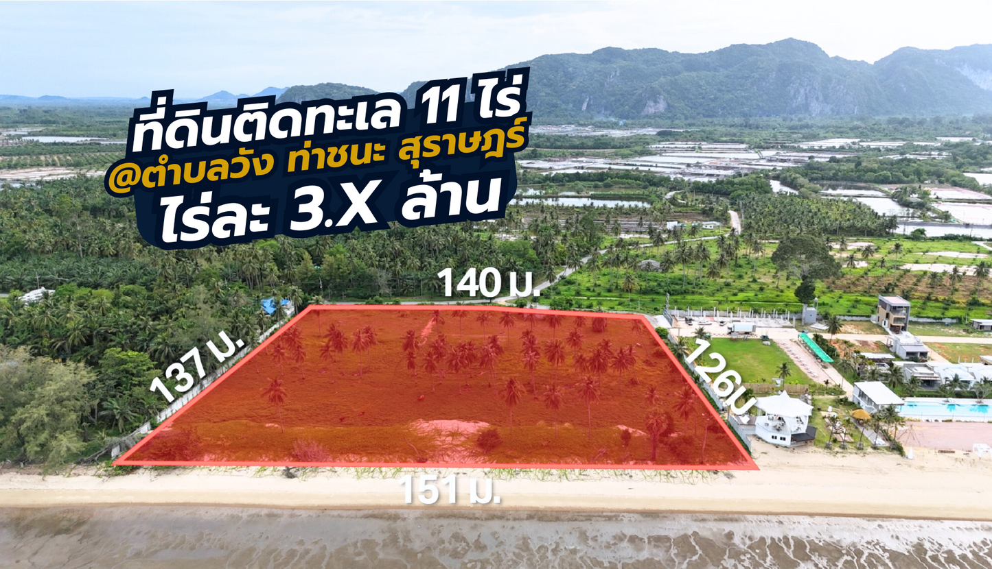 [ขายด่วน!!] ที่ดิน ติดทะเล 11 ไร่ วิวพาโนรามา เหมาะลงทุนรีสอร์ท-พูลวิลล่า หน้ากว้าง 151 ต.วัง อ.ท่าชนะ สุราษฎร์ธานี