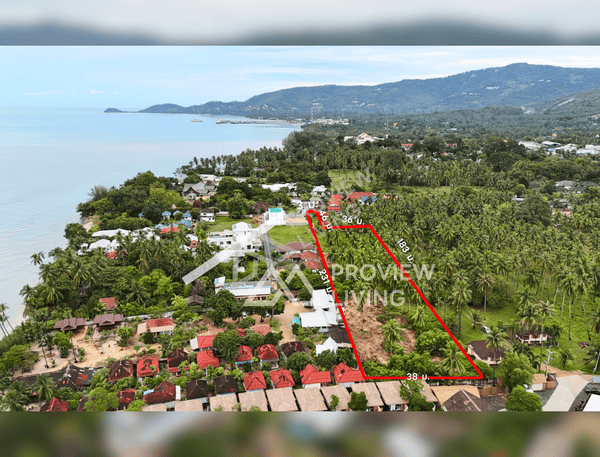 Urgent sale! Large plot of land in Surat Thani, over 4 rai, Lipa Noi, Koh Samui. Only 5 minutes from Nathon Pier, 150 m from Lipa Noi Beach.