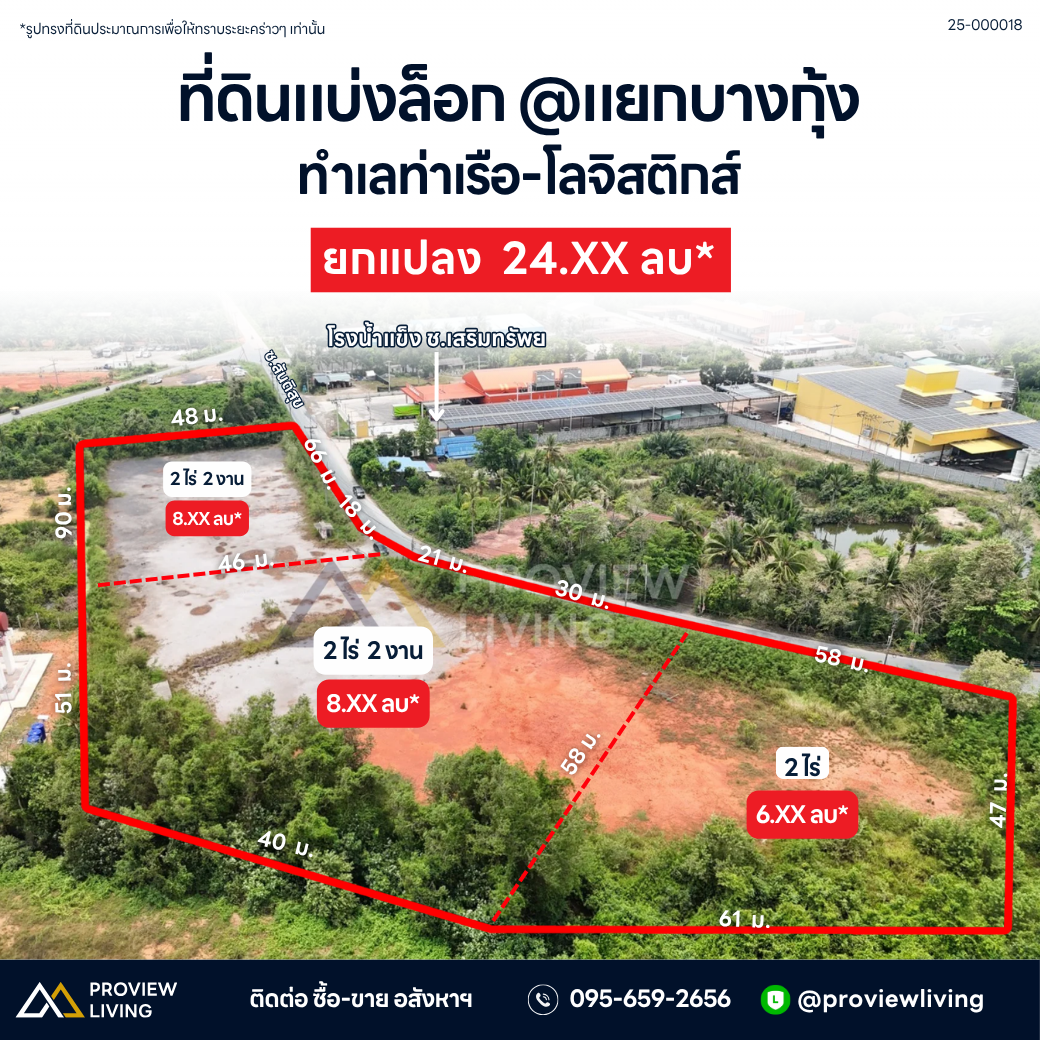 ขายที่ดินแบ่งล้อก @แยกบางกุ้ง ทำเลท่าเรือ - โลจิสติกส์ ยกแปลง 24.XX ลบ*