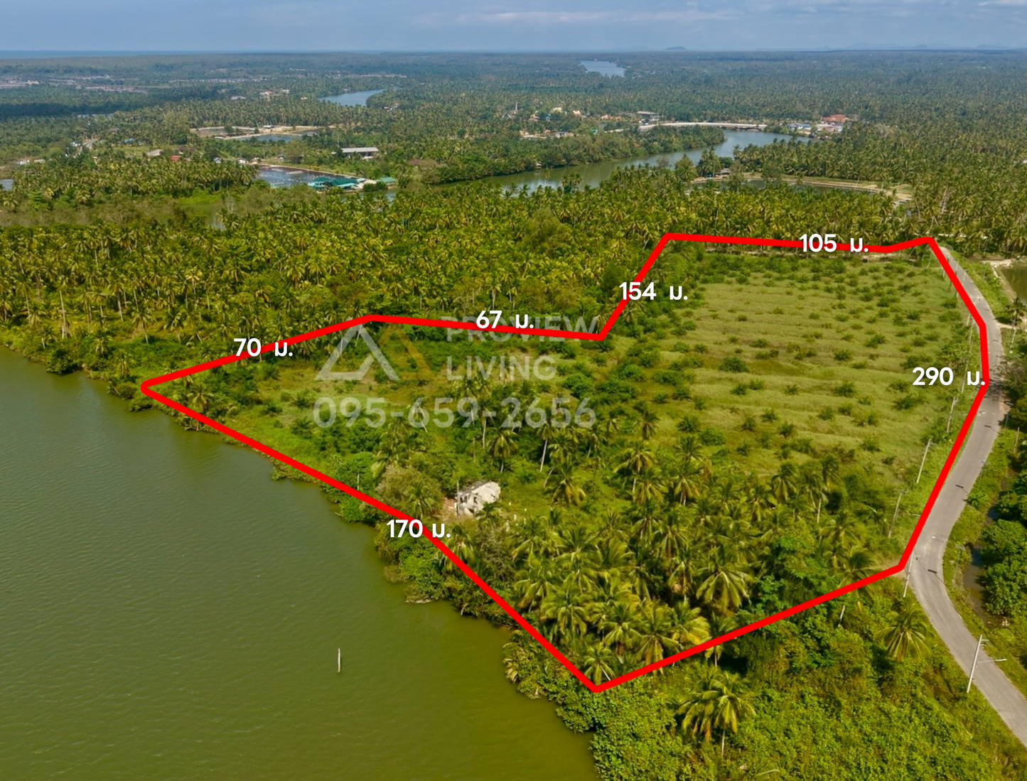 [ขายด่วน] ที่ดินริมแม่น้ำ เนื้อที่ 21 ไร่ 3 งาน 80.0 ตารางวา @บางโพธิ์ สุราษฎร์ธานี