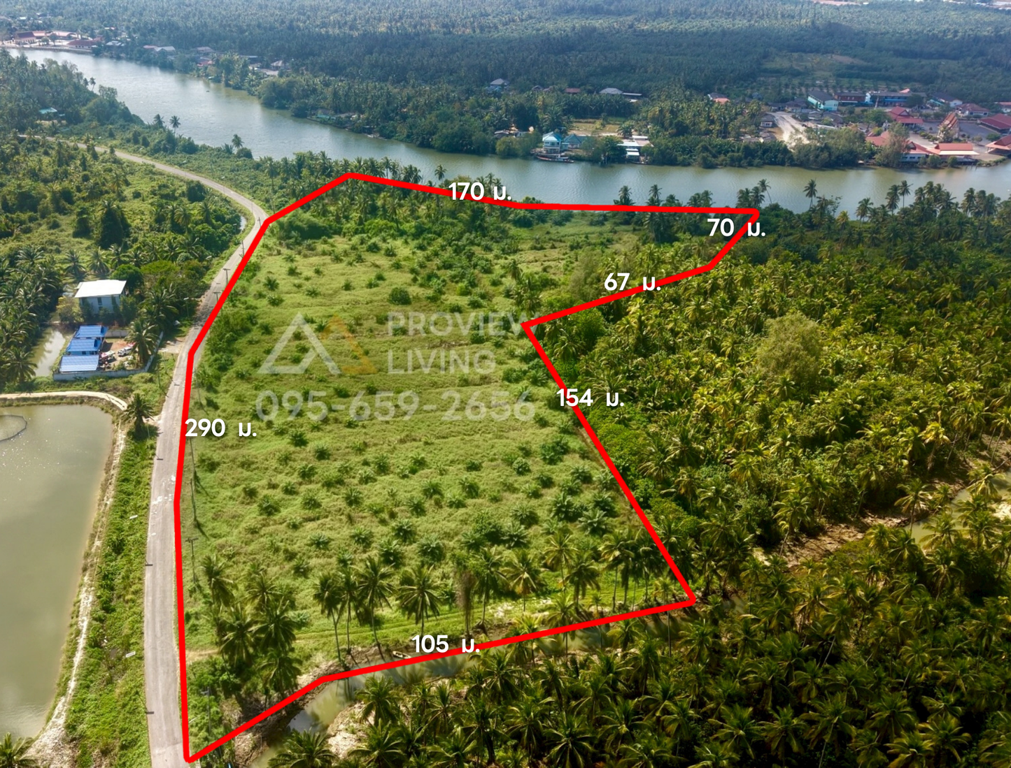 [ขายด่วน] ที่ดินริมแม่น้ำ เนื้อที่ 21 ไร่ 3 งาน 80.0 ตารางวา @บางโพธิ์ สุราษฎร์ธานี