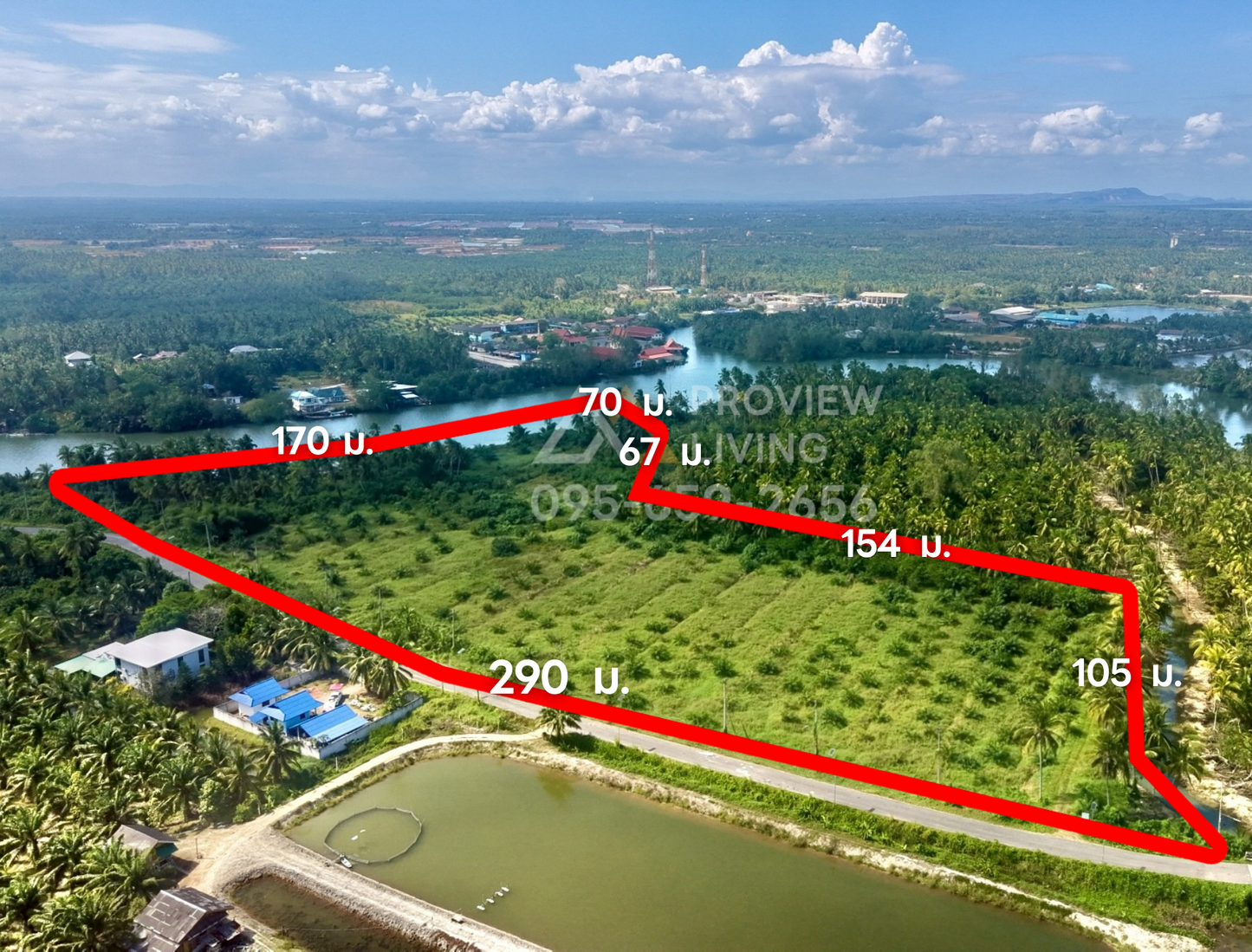 [ขายด่วน] ที่ดินริมแม่น้ำ เนื้อที่ 21 ไร่ 3 งาน 80.0 ตารางวา @บางโพธิ์ สุราษฎร์ธานี