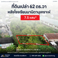 ขายด่วน ที่ดินเปล่า สุราษฎร์ธานี 62.2 ตร.วา พิกัด ดอนนก 21 ซอย 9 หลังโรงเรียนมานิตานุเคราะห์ ราคาเพียง 7.5 แสนบาท