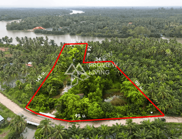 Urgent sale, vacant land in Surat Thani, 800 m from Bangkok Hospital. Bang Chum Tho area, 3 rai 3 ngan 50.8 sq. wah. A natural stream flows through the middle of the plot, connecting to the Tapi River.