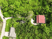 For quick sale: Garden house in Surat Thani, fully furnished, with various trees. 5 bedrooms, 2 bathrooms, with a waterfront pavilion. Large plot of land 381 sq. wah, 25 m wide, 61 m deep.