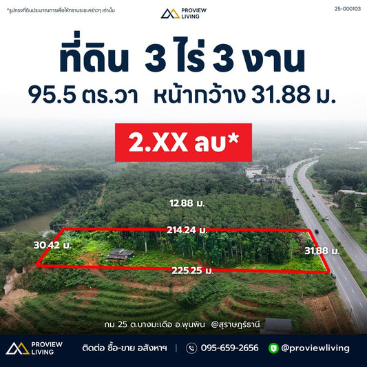 [ขายด่วน] ที่ดินกม 25 3 ไร่ 3 งาน 95.5 ตารางวา