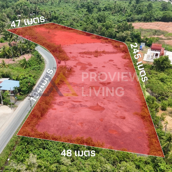 [For Sale] Landfill 6 rai 3 ngan 68.3 sq.wah, wide frontage, near Surat Thani city, Pak Nam, Bang Kung