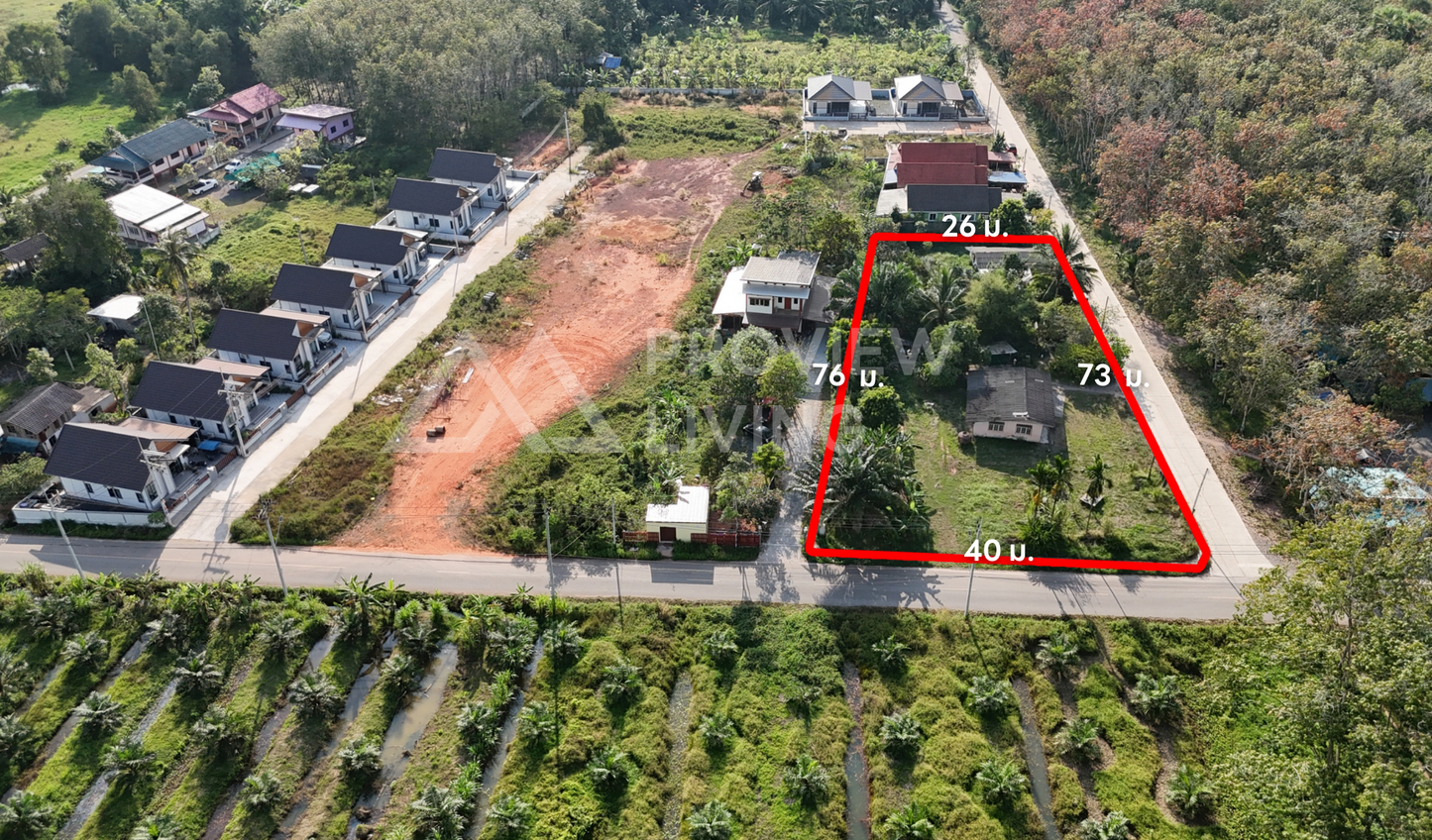 [ขายด่วน] ที่ดินเปล่า แปลงมุม เนื้อที่รวม 1 ไร่ 1 งาน 77 ตารางวา พิกัด ทุ่งกง กาญจนดิษฐ์ สุราษฎร์ธานี