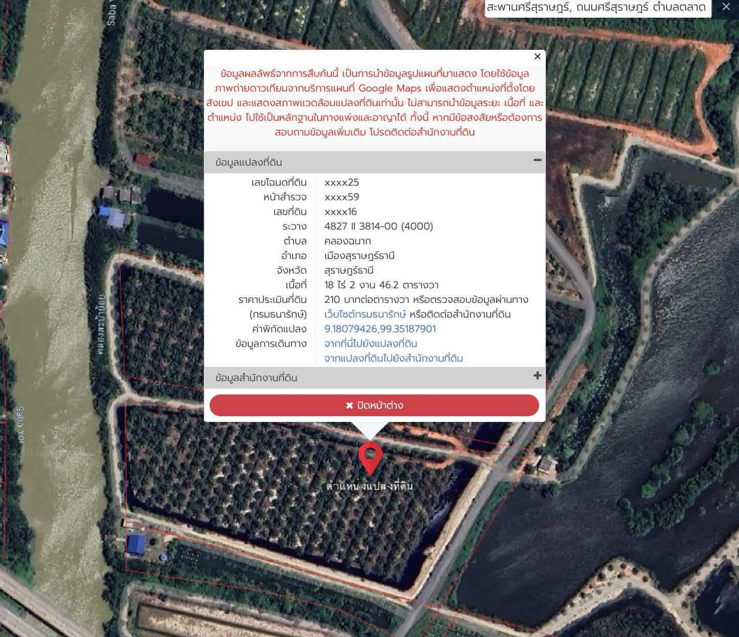 [ขายด่วน] ที่ดินสวนปาล์ม 8 ปี 700 ต้น ใกล้สะพานศรีสุราษฏร์ 35 ไร่