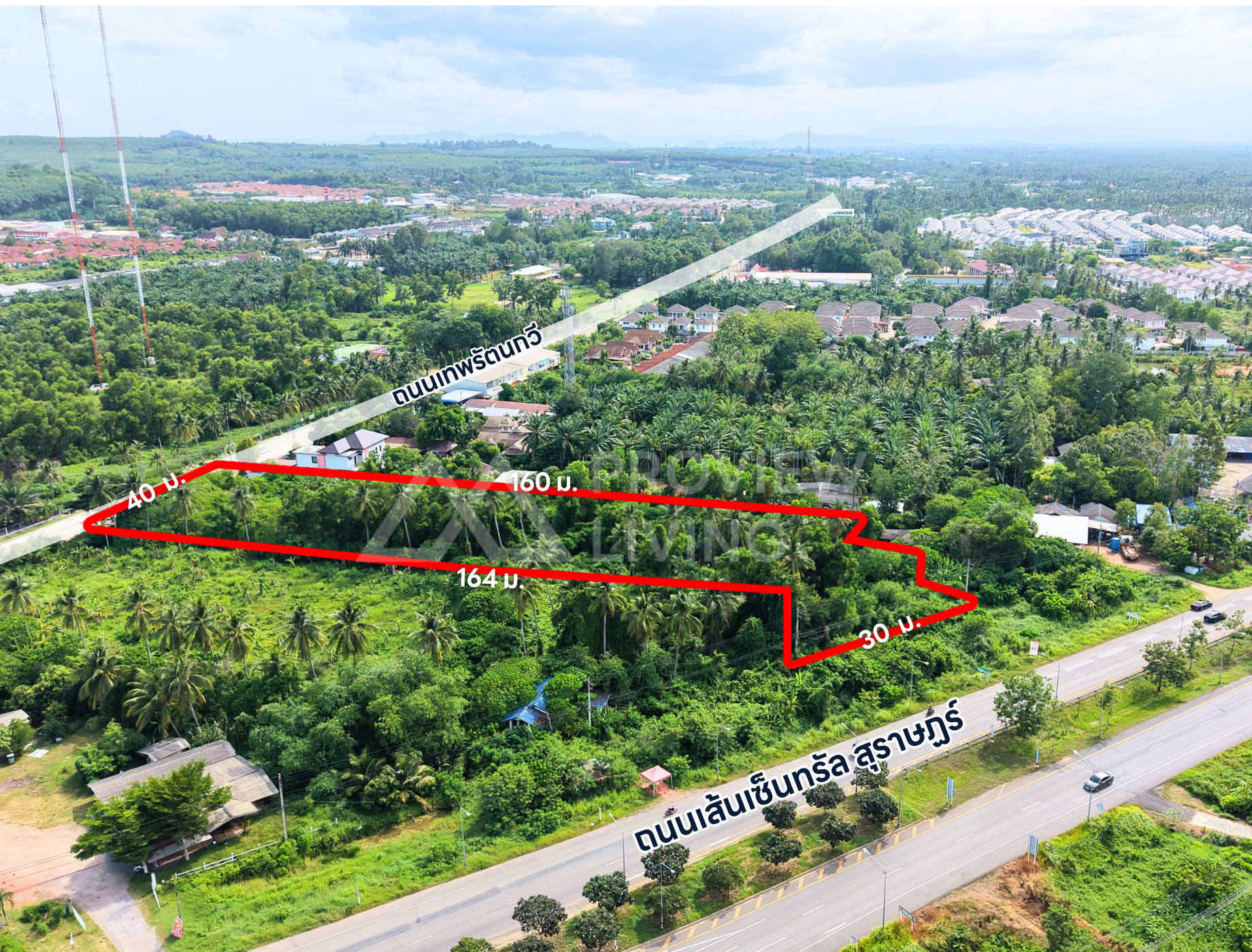 ขายที่ดิน 5 ไร่ ติดถนน 2 ด้าน ราคา 14.X ล้านบาท / ไร่ ใกล้ Central Suratthani @วัดประดู่