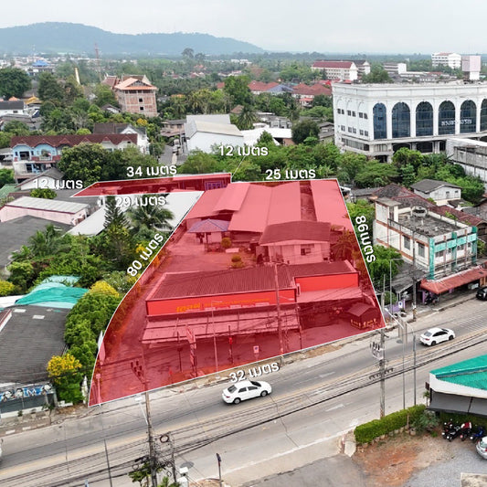 [ขาย] ที่ดิน + สิ่งปลูกสร้างเยื้องๆ กับโรงแรมวังใต้ เนื้อที่ 1 ไร่ 3 งาน 94 ตารางวา @ถนนตลาดใหม่ เมืองสุราษฎร์ธานี