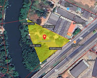 [For Sale] Waterfront Land, Triangular Plot, 3 Rai 90.8 Sq. Wah., Next to Bypass Road, Bang Yai, Surat Thani