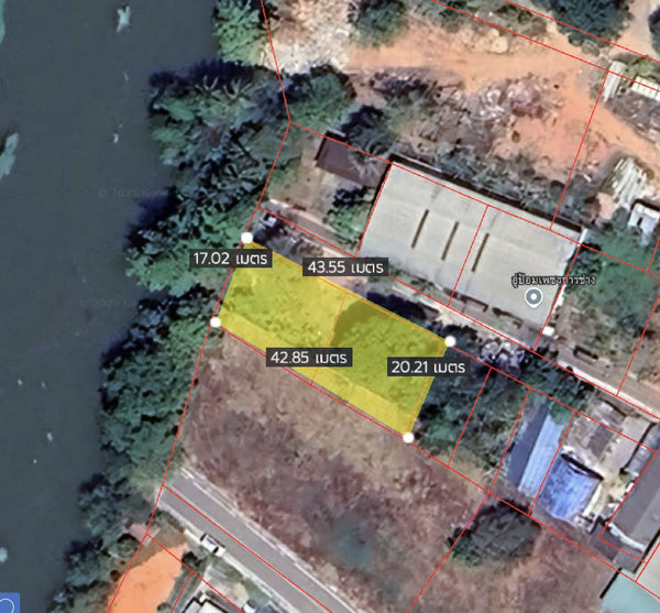 [FOR SALE] Land by the water, Soi Wat Pho 31, area 200 sq. wah, road frontage 42 meters, canal frontage 16 meters, Surat Thani