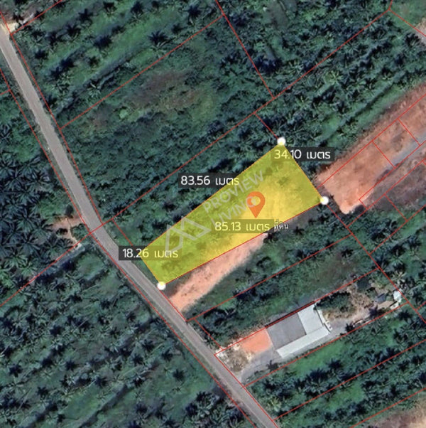 Urgent sale! Vacant land 1 rai 1 ngan 57.3 sq. wah (2,229.2 sq. meters) in a prime location near Wat Pradu, behind HomePro, close to Surat Thani Hospital and CentralSurat Thani. 18-meter frontage.