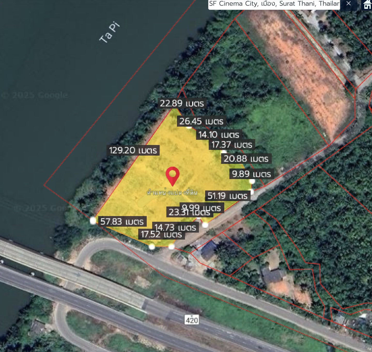 [ขายด่วน] ที่ดินเปล่าติดริมน้ำคลองตาปีคลองน้อย 6ไร่ 46ตารางวา