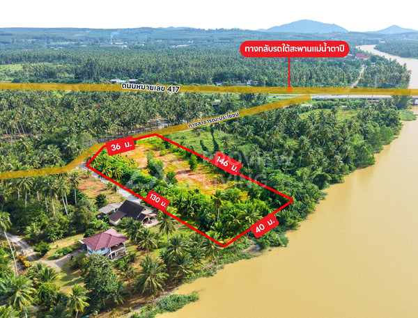 ขายที่ดินริมน้ำ 3-3-4 ไร่  @ท่าข้าม-พุนพิน ตรงข้ามร้านอาหารอาเตี่ยซีฟู้ด และโชว์รูมฟอร์ด สุราษฎร์ธานี ไร่ละ 5.X ล้านบาท