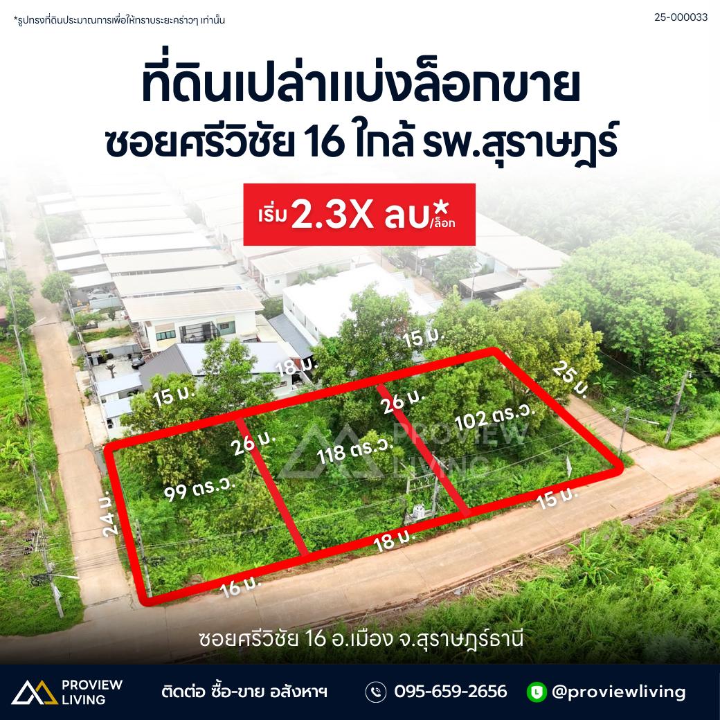 [ขาย] BS-08 ที่ดินแบ่งล็อก พร้อมขาย 3 แปลง เริ่มต้นที่ 2.43 ล้านบาท เหมาะปลูกบ้านจัดสรร @ศรีวิชัย 16 BS-08